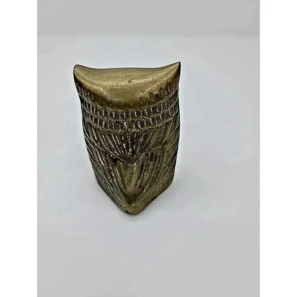 Vintage Brass Horned Owl Figurine MCM 2 Inch Shelf Sitter Patina Bird Statue - Picture 2 of 5